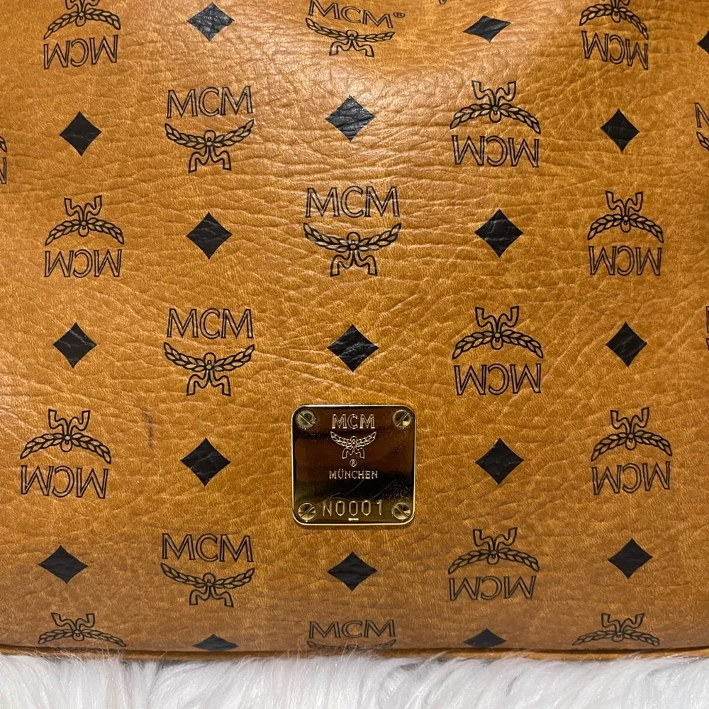 MCM Cognac/Black Visetos Logo Tote Shoulder Bag